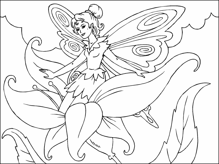 Fairy on a Flower coloring page - Coloring Pages 4 U