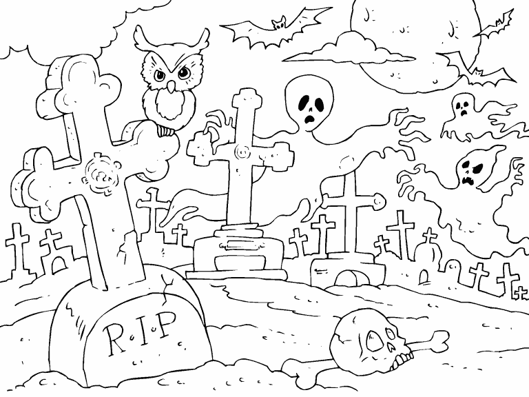 Spooky Graveyard coloring page - Coloring Pages 4 U