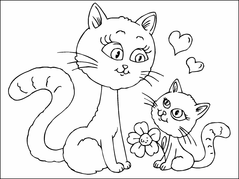 Kitten and Mother Cat coloring page - Coloring Pages 4 U